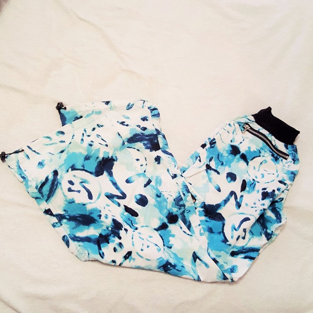 2/$20 Zumba Teal White Logo Print Cargo Pants, Zip Pockets, Woman Small